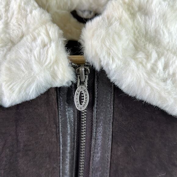 STEVE MADDEN Brown Leather Cream Fur Zip Up Vest Jacket Size Medium - Picture 7 of 11